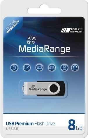 MediaRange USB Speicherstick 8GB - schwarz/silber - MR908