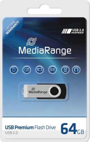 MediaRange USB 2.0 Speicherstick 64GB - schwarz/silber - MR912