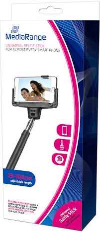 MediaRange Universal Selfie-Stick für Smartphones mit Kabel - schwarz - MR706